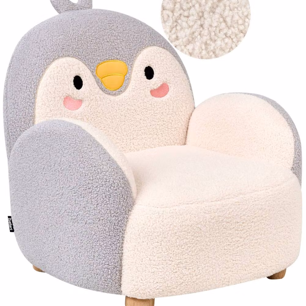 Wyld and Coco Penguin Kids Armchair in Grey Bouclé with Solid Wood Frame – 2