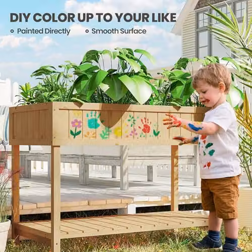 Outsunny Wooden Raised Bed Herb Garden Container in Brown, W: 46 cm, D: 82 cm, H: 76 cm – 4