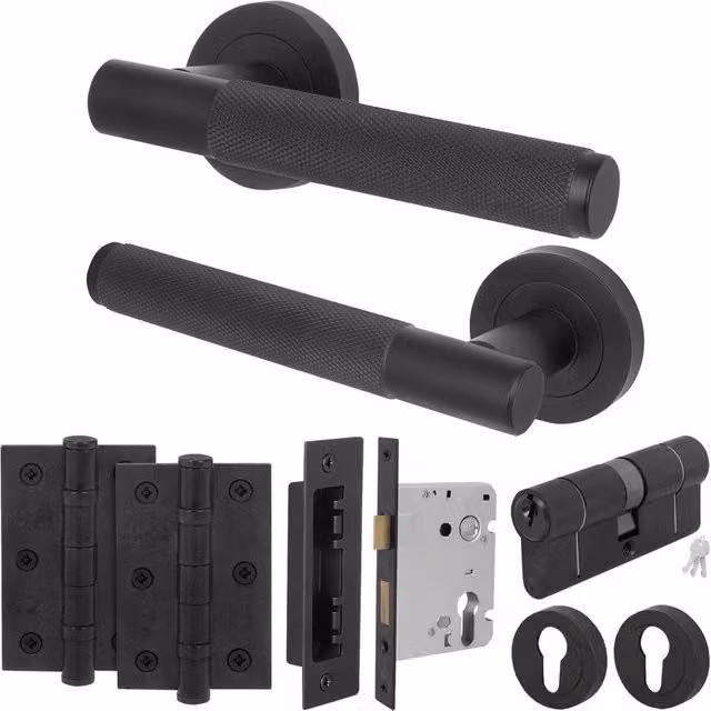 AFIT Matt Black Euro Lock Double Cylinder Door Handle with Hinge Locks, 150 x 150 mm – 1