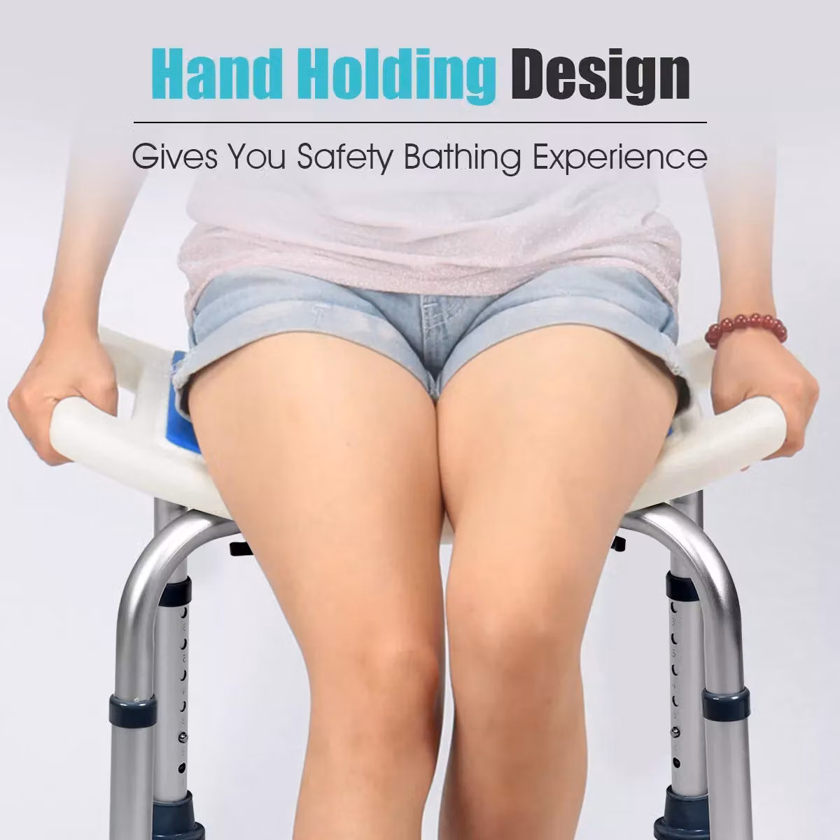 Costway Height Adjustable Padded Bath Chair with Non-Slip Drainage Seat in Multicolour – 2