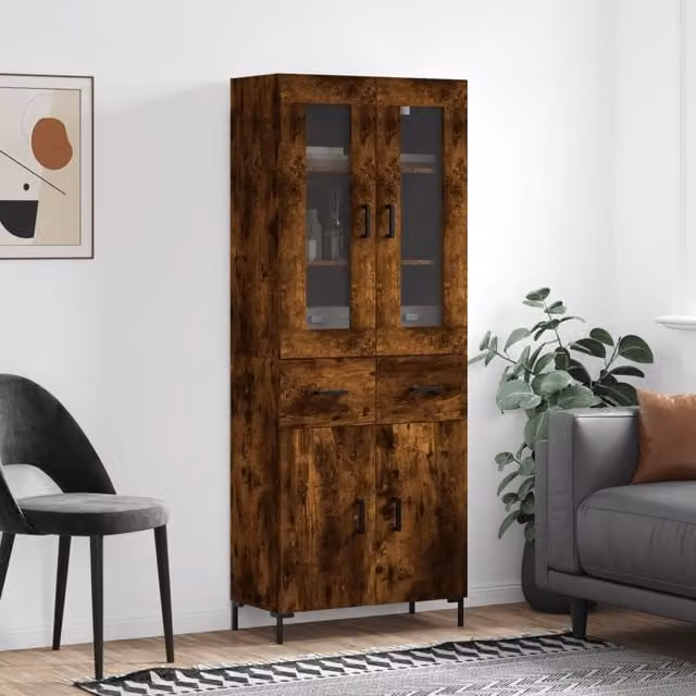 Berkfield Home Smoked Oak Highboard in Brown, W: 69.5 cm, D: 34 cm, H: 180 cm