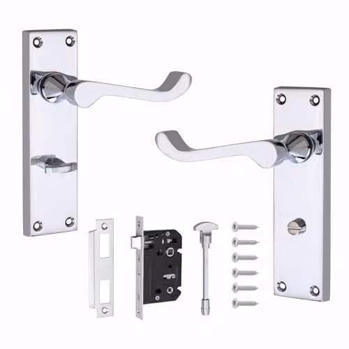 Golden Grace Victorian Scroll WC Door Handles and Polished Chrome Bath Set in Silver – 1