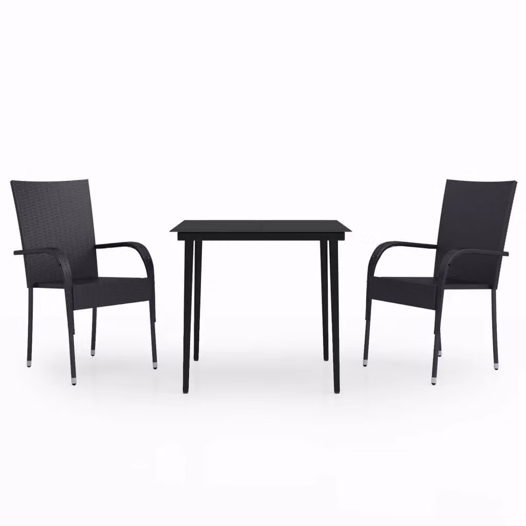 Berkfield Home 3 Piece Garden Dining Set in Black Steel and Glass – 2