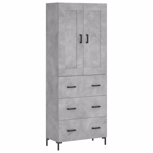 vidaXL Modern Highboard in Concrete Grey with Hinged Doors and Drawers, W/D/H: 69.5 x 34 x 180 cm