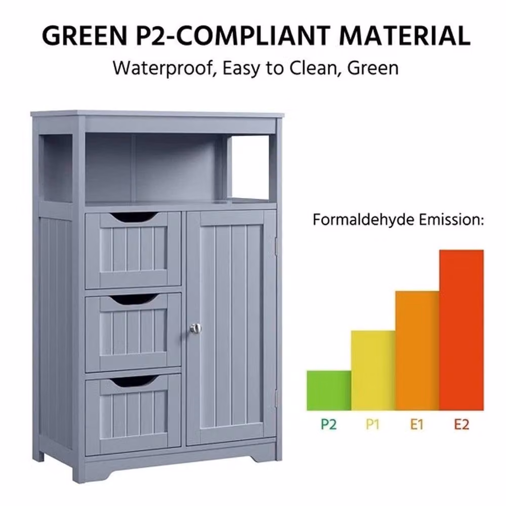 SPETLEK Grey Bathroom Floor Cabinet with 3 Drawers – 3