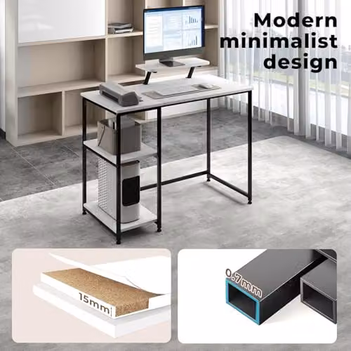 Levede Modern Computer Desk with Monitor Stand and Storage Shelves, Black and White, W/D/H: 100 x 50 x 76 cm – 9