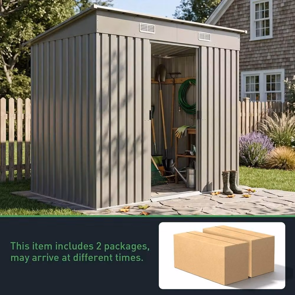 NESTLUNE Metal Garden Shed with Pent Roof in Grey, W: 120 cm, D: 100 cm, H: 182 cm – 3