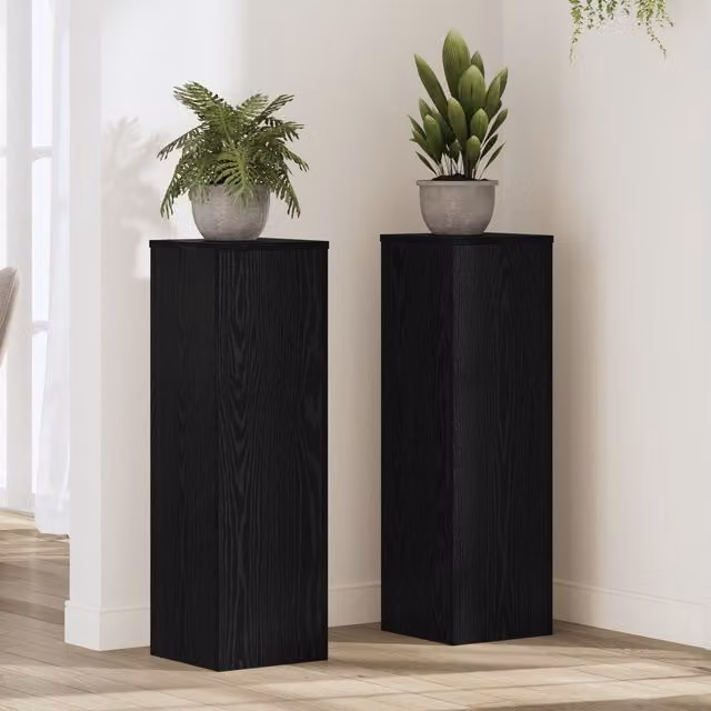 Berkfield Home Set of 2 Modern Black Oak Plant Stands, W/D/H: 25 x 25 x 80 cm