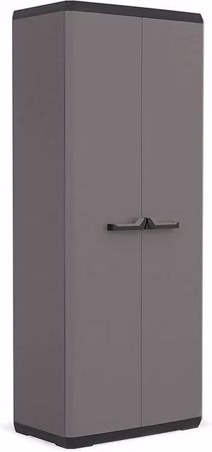 FORGEVIO Modern Grey Metal Tall Storage Cabinet with Hinged Doors and Internal Shelves