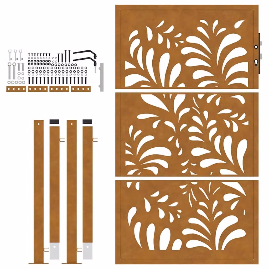 Berkfield Home Brown Weathering Steel Wave Design Garden Gate W: 105 cm, H: 155 cm – 3