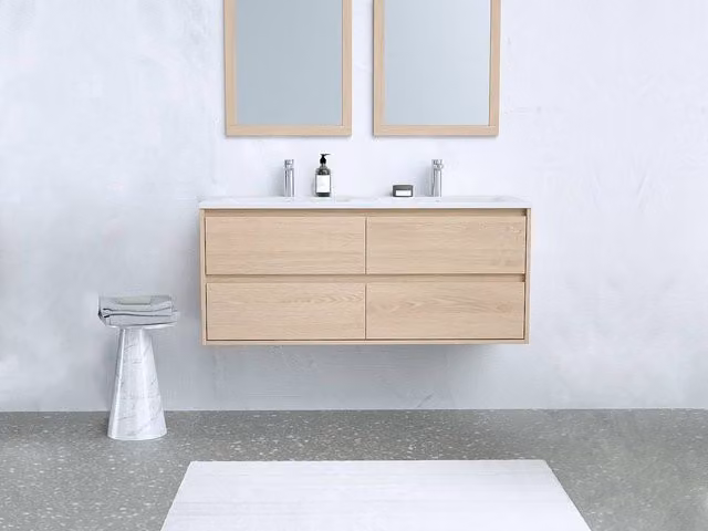 Vente-unique MILIPAM Suspended Vanity Unit in Light Oak Veneer, W/D/H: 120 x 45 x 50 cm