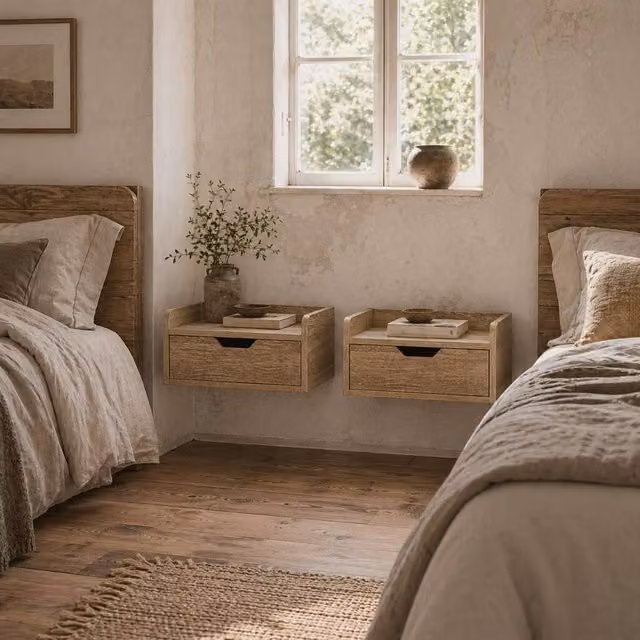 Wyld Haus Tacoso Set of 2 Natural Chevron Floating Nightstands with Drawer in Brown and Sand – 1