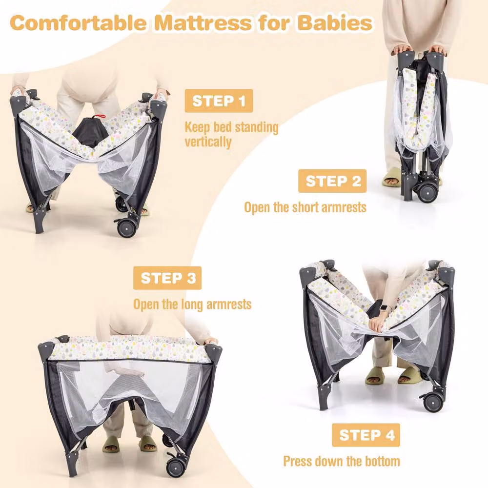 Costway 3 in 1 Foldable Baby Activity Center Playpen with Diaper Changing Table, Grey – 5