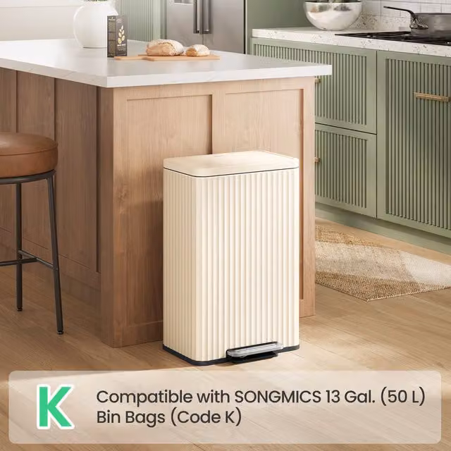 SONGMICS 50 L Pedal Kitchen Waste Bin with Soft-Close Lid and Removable Inner Bucket, White
