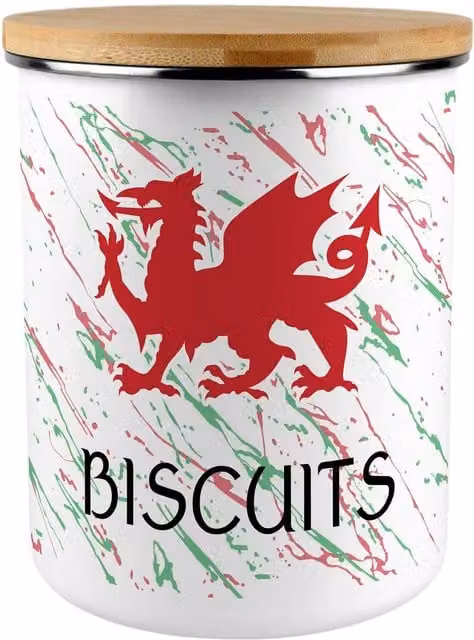 Purely Home Welsh Dragon Extra Large Metal Biscuit Tin in Red, Green and White