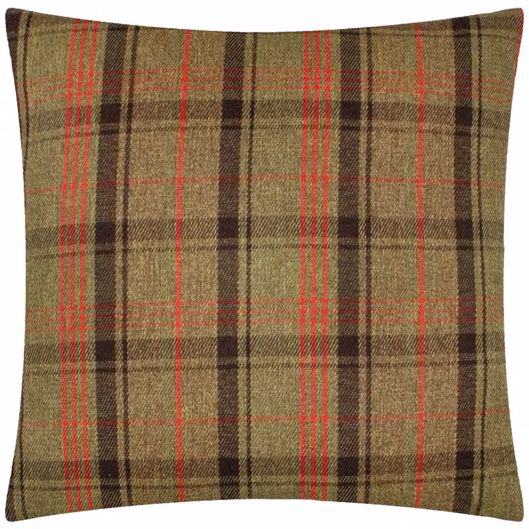 Evans Lichfield Bramble Stag Tartan Polyester Filled Cushion, Green, Red and Multicolour, W/D/H: 43 x 43 x 43 cm