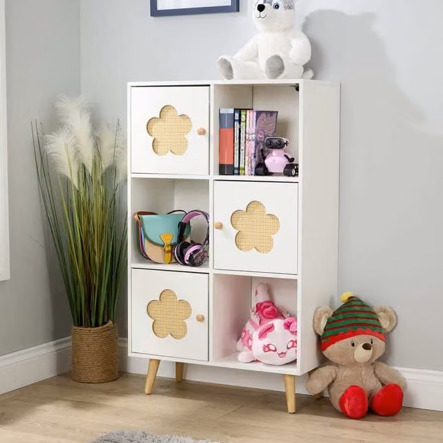 Home Source White Floral Kids 2x3 Cube Storage Unit Bookcase