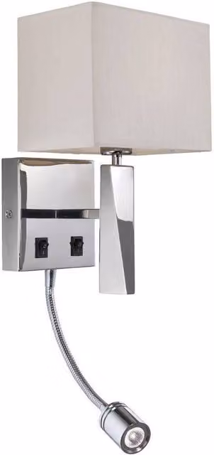 Firstlight Mansion Adjustable 2 Light Indoor Wall Light in Polished Stainless Steel and Cream Fabric
