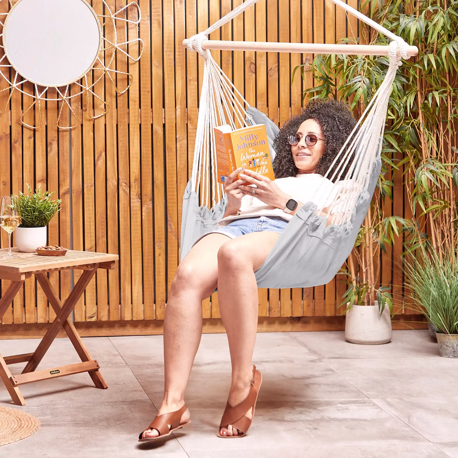 VonHaus Grey Outdoor Hanging Chair with Attachments, Boho Style 1 Seater Rope Garden Swing Seat and Hammock Chair – 2