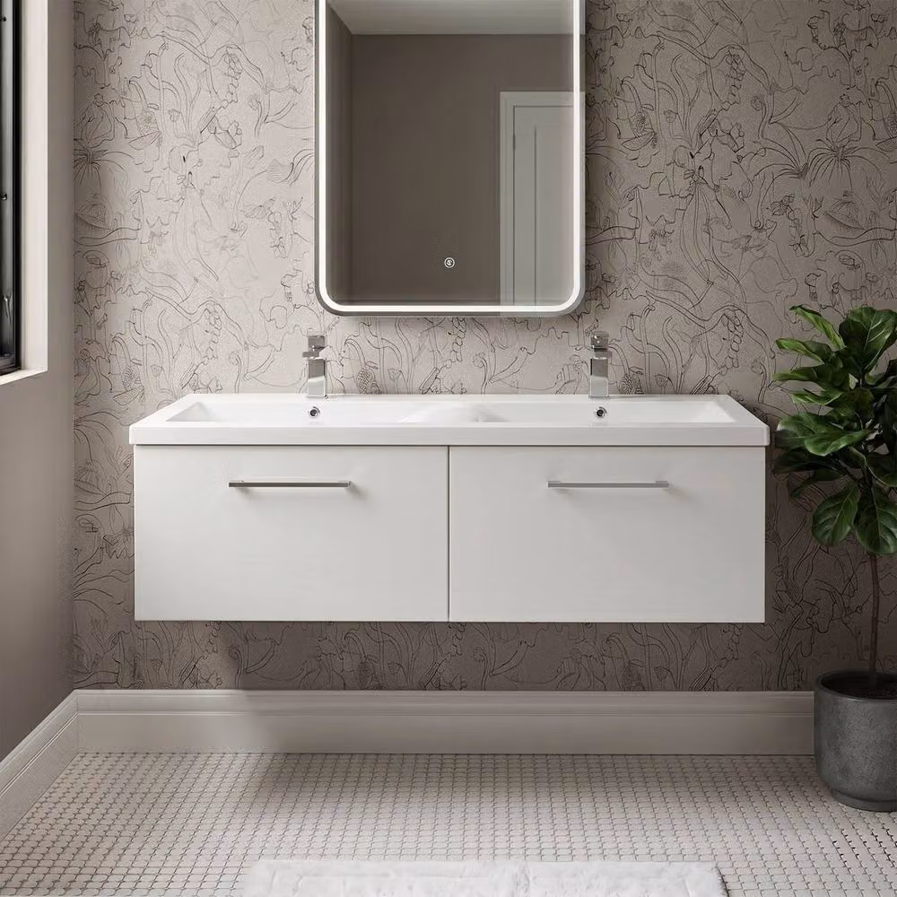 Balterley Level 1200mm Wall Hung 2 Drawer Unit with Double Basin in Gloss White – 2