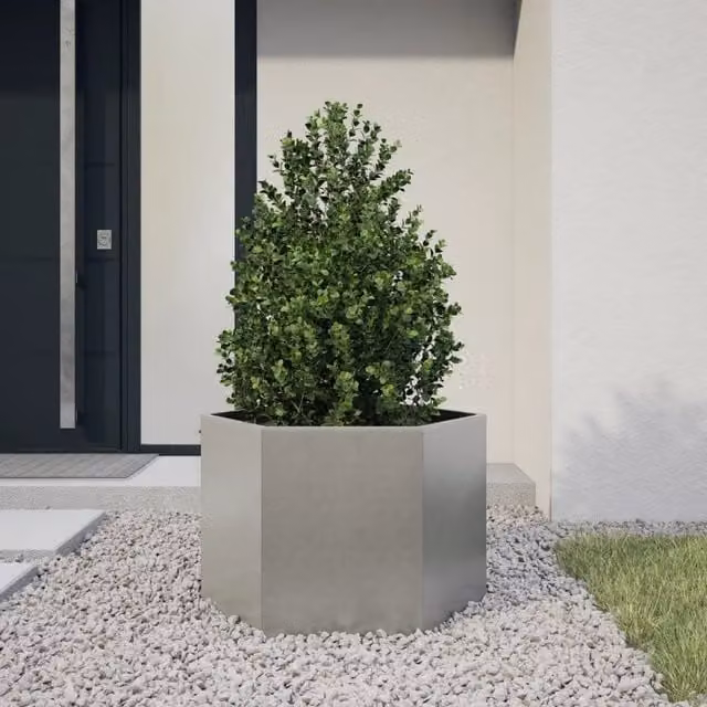 Berkfield Home Hexagon Garden Planter Tub in Silver Stainless Steel, W: 69 cm, D: 60 cm, H: 45 cm – 1