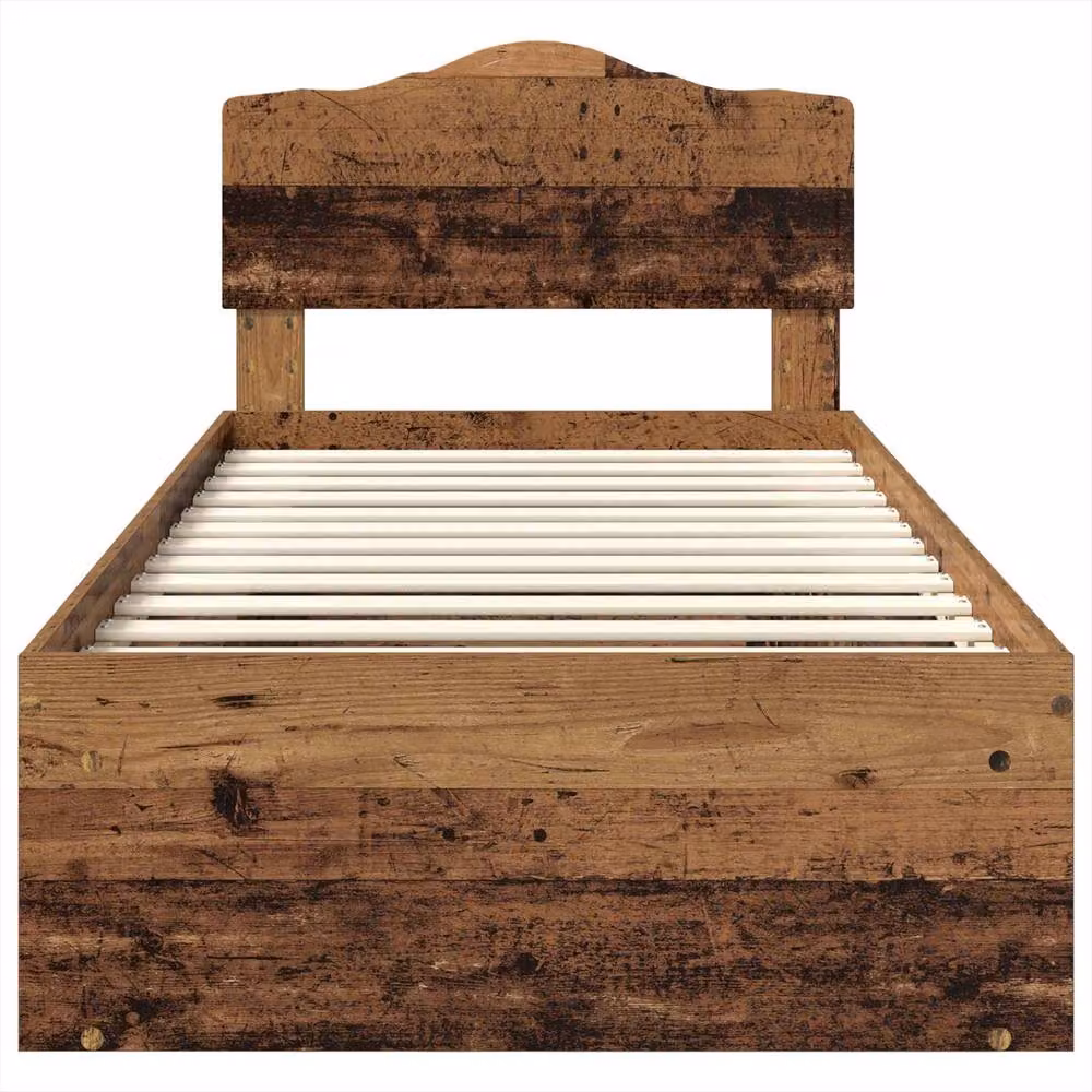 Berkfield Home Bed Frame with Headboard in Brown Old Wood, Solid Pine, 90 x 190 cm – 4