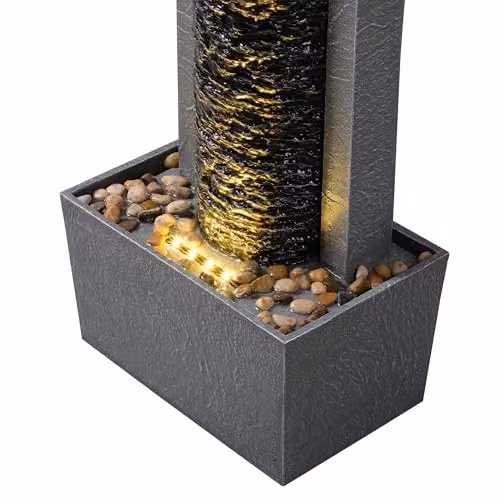 Teamson Home Garden Outdoor Waterfall Water Fountain with Warm LED Lights and Layered Rock Design in Dark Grey and Brown, W/D/H: 21.59 x 21.59 x 82.03 cm – 5