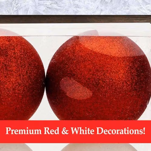 VFM e-Store Red, White and Gold Christmas Baubles (4 Pack) - Round Hanging Tree Decorations – 4