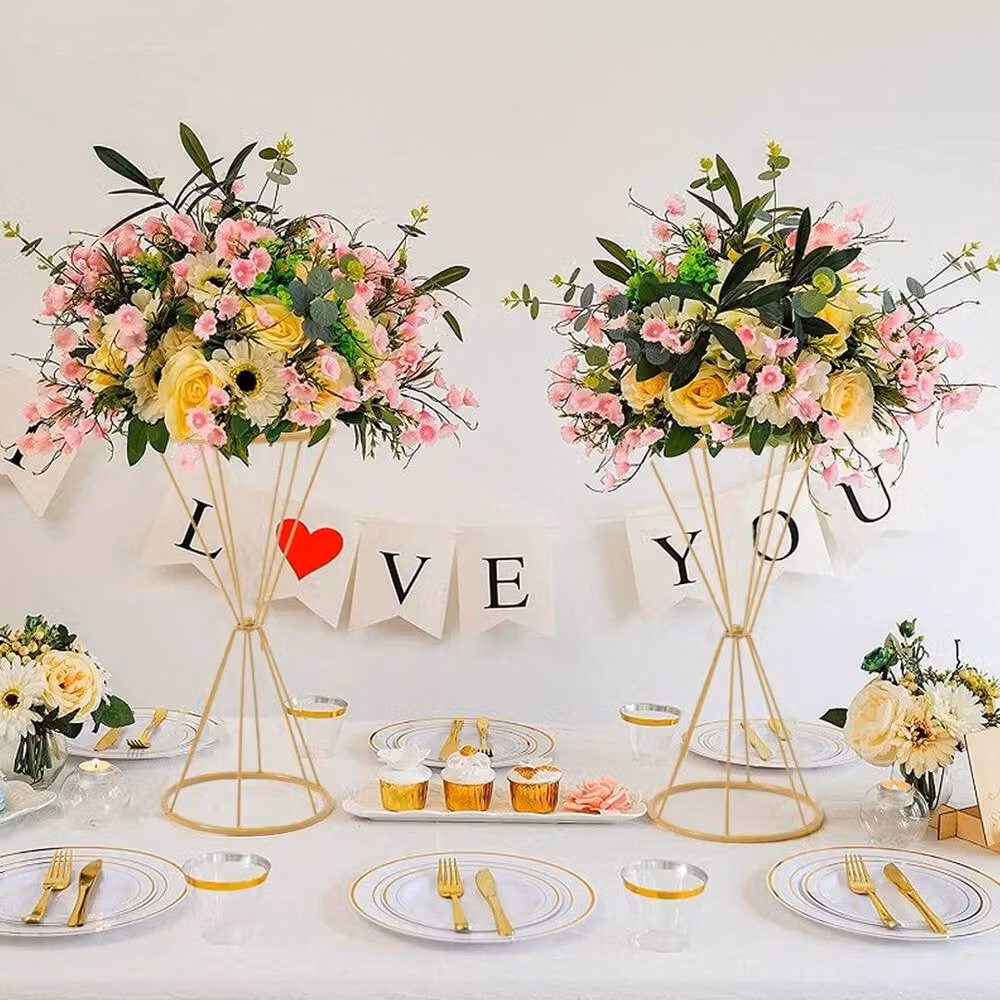 KORVIXA Gold Metal Wedding Flower Stand Pedestal Rack, Height: 100 cm, Width: 50 cm – 2