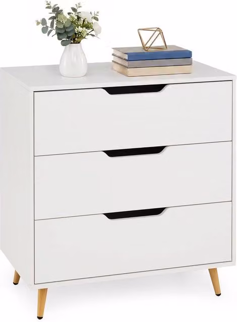 Costway Modern 3-Drawer Wooden Nightstand and Tall Chest of Drawers in White – 1
