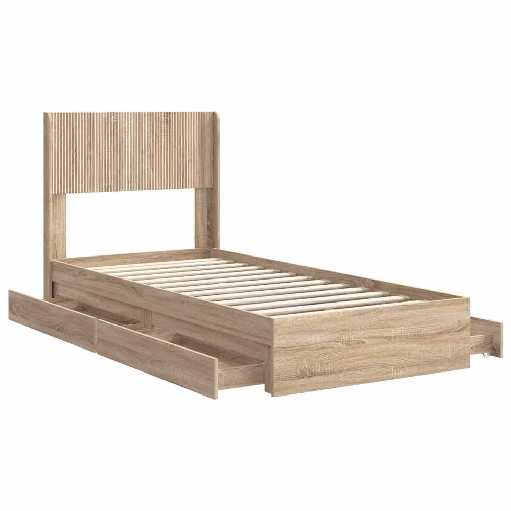 Berkfield Home Sonoma Oak Bed Frame with Storage, Headboard and Side Compartments, Brown, W: 90 cm, L: 200 cm – 2