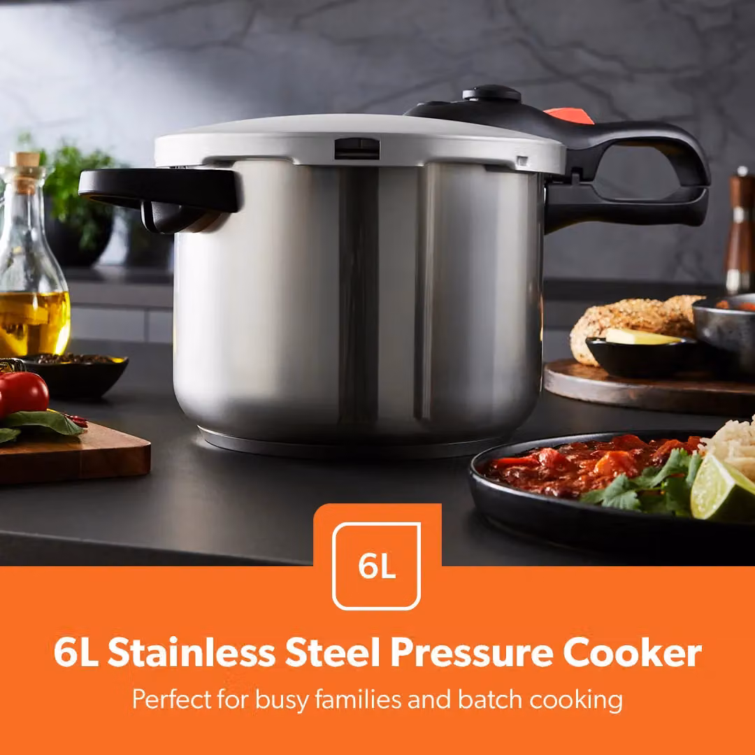 Geepas 6L Stainless Steel Pressure Cooker with Steamer Basket, Induction Compatible, Silver – 3