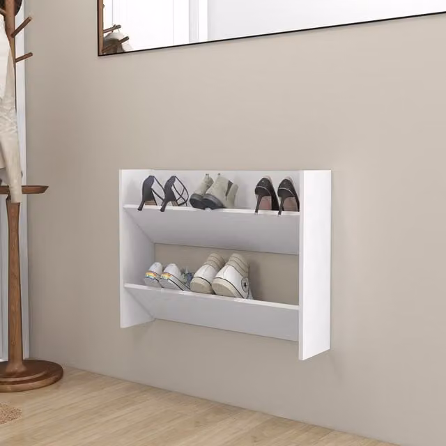 Berkfield Home White Wall Mounted Shoe Cabinet with Tilting Compartments, W/D/H: 80 x 18 x 60 cm – 1