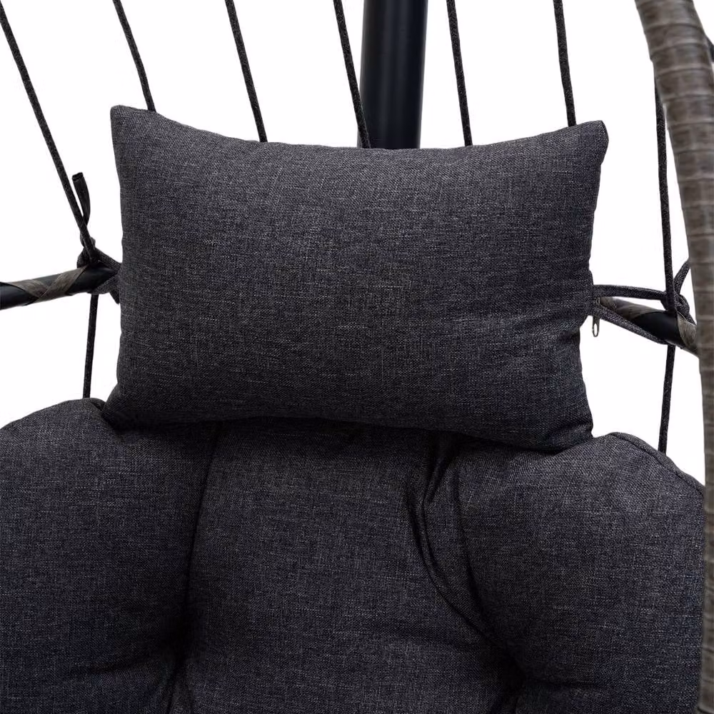 Living and Home Modern Hanging Egg Chair with Cushion and Headrest in Grey – 4