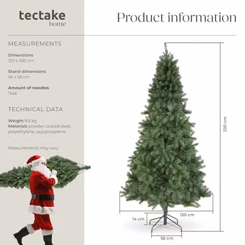 tectake Artificial Christmas Tree in Green with Lifelike Pine Needles and Foldable Steel Stand, Height: 230 cm – 6