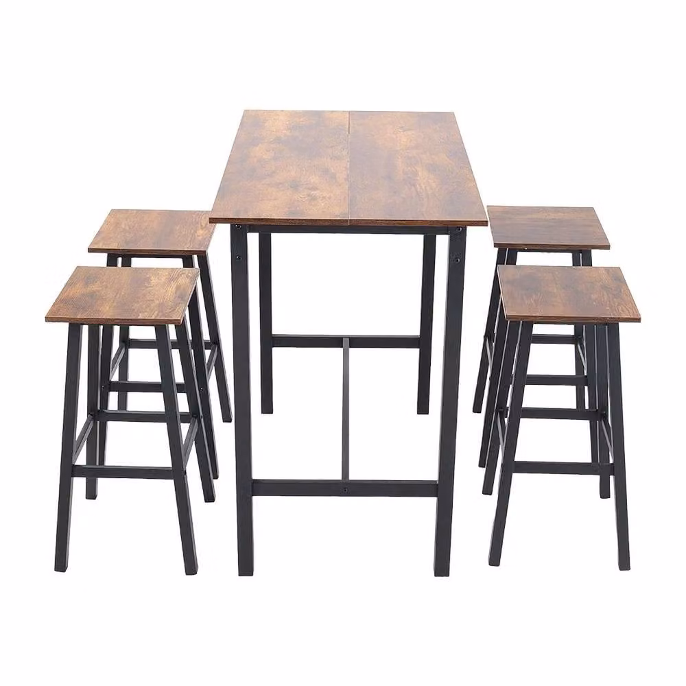 VOGREX Vintage Industrial Tall Bar Table and Stools Set in Brown – 2