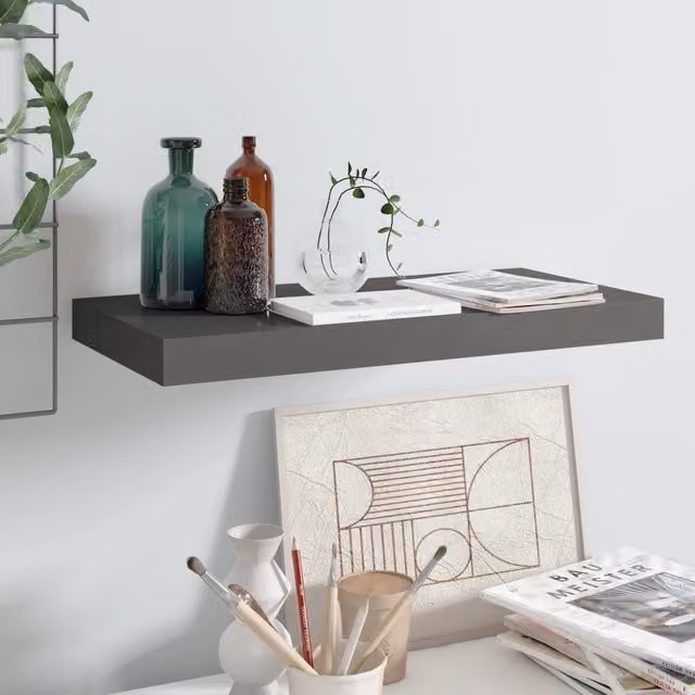 Berkfield Home Floating Wall Shelf in High Gloss Grey, W: 50 cm, D: 23 cm, H: 3.8 cm
