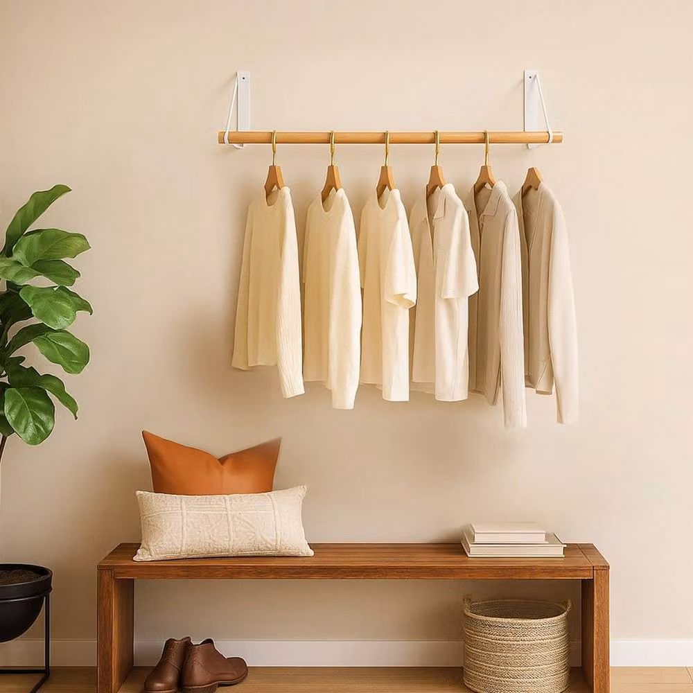SPETLEK Industrial Wall Mounted Pipe Clothes Rail in Natural Wood, Large – 2