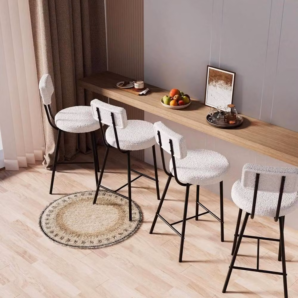 KORVIXA Set of 4 Off-White Bouclé Counter Height Bar Stools with Back and Metal Legs – 3