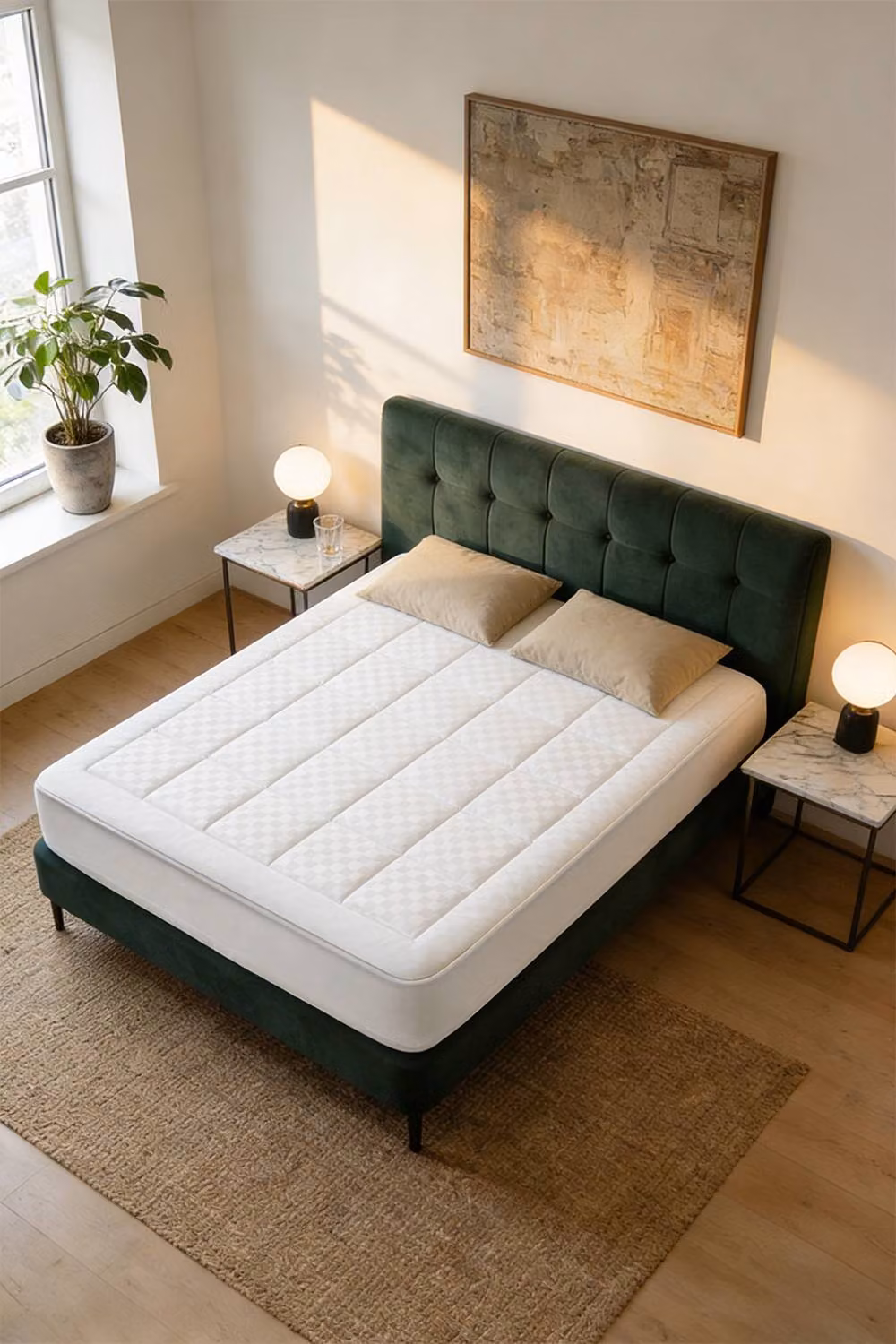 Living and Home Soft and Breathable Checkerboard Fitted Mattress Protector in White, Small Double, 120 x 200 cm – 4