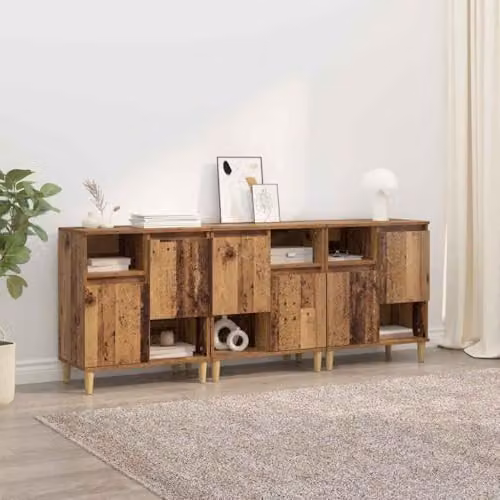 vidaXL Set of 3 Modern Sideboards in Brown Old Wood, W/D/H: 60 x 35 x 70 cm – 2
