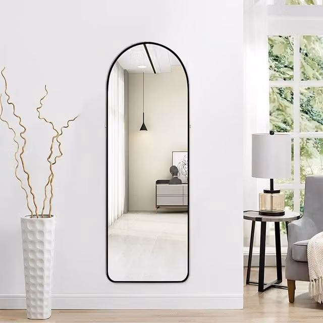 Lifeideas Modern Arched Full Length Wall Mirror with Black Metal Frame