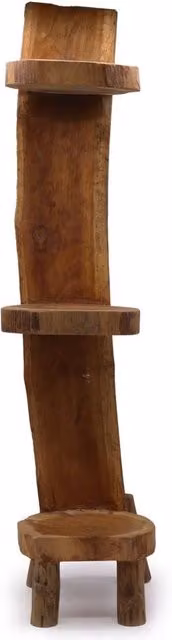 KDMD Rustic Natural Teak Log 3 Shelf Display Organizer, Brown, Height: 100 cm