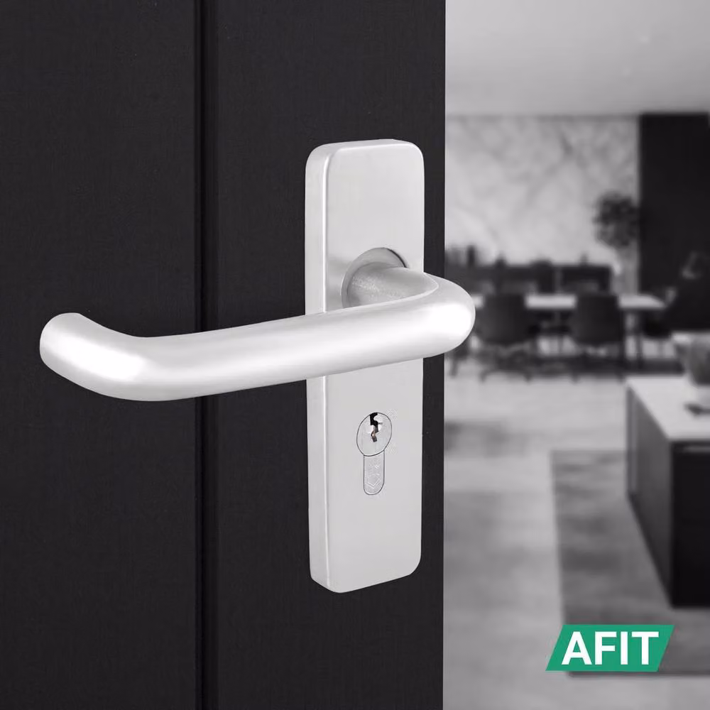 AFIT Satin Steel Lever Backplate with Euro Lock Thumb Turn Cylinder and Hinges in Silver, 150 x 150 mm – 3