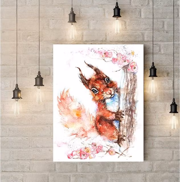 Be Coventry Red Squirrel and Blossom Canvas Wall Art, Multicolour, W: 60.96 cm, H: 40.64 cm