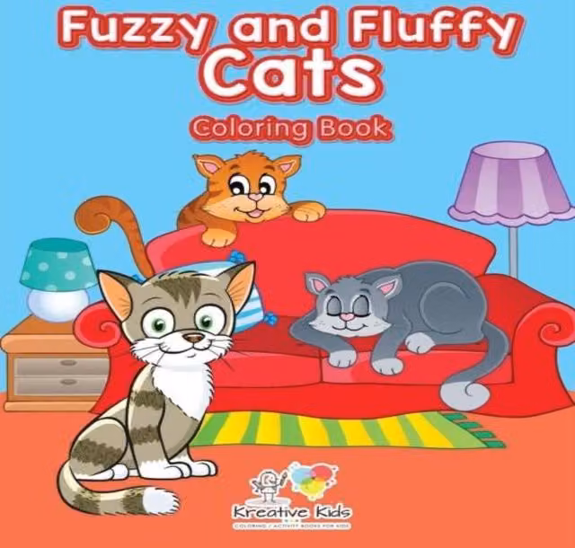 Kreative Kids Fuzzy and Fluffy Cats Colouring Book for Children, Multicolour Paperback