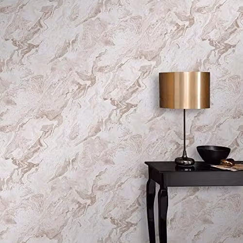Erismann 10318-13 Non-Woven Marble Look Wallpaper in Pink, White and Copper Metallic – 1