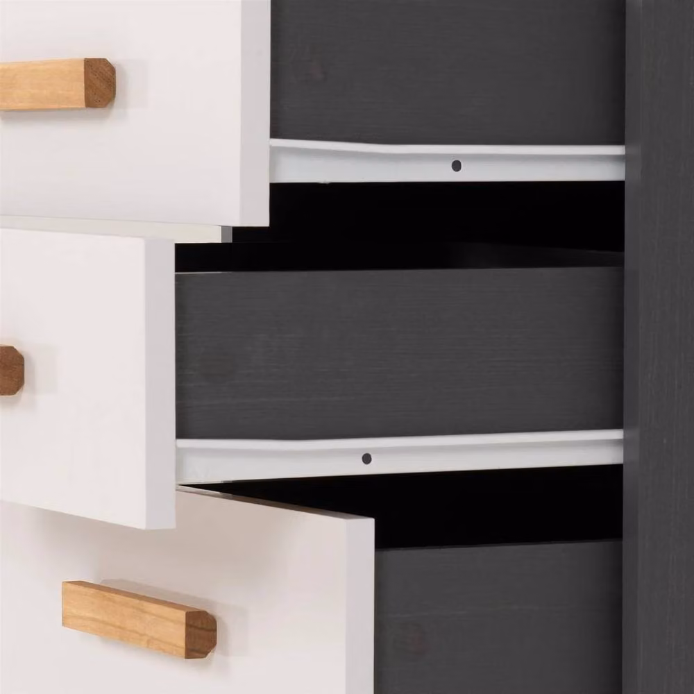 FORGEVIO Modern 3 Drawer Bedside Storage Unit in White, Grey and Metal Effect Oak – 3