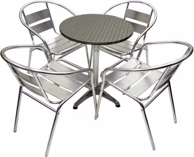 NESTLUNE Aluminium Furniture Set with 4 Chairs and 1 Round Table in Silver