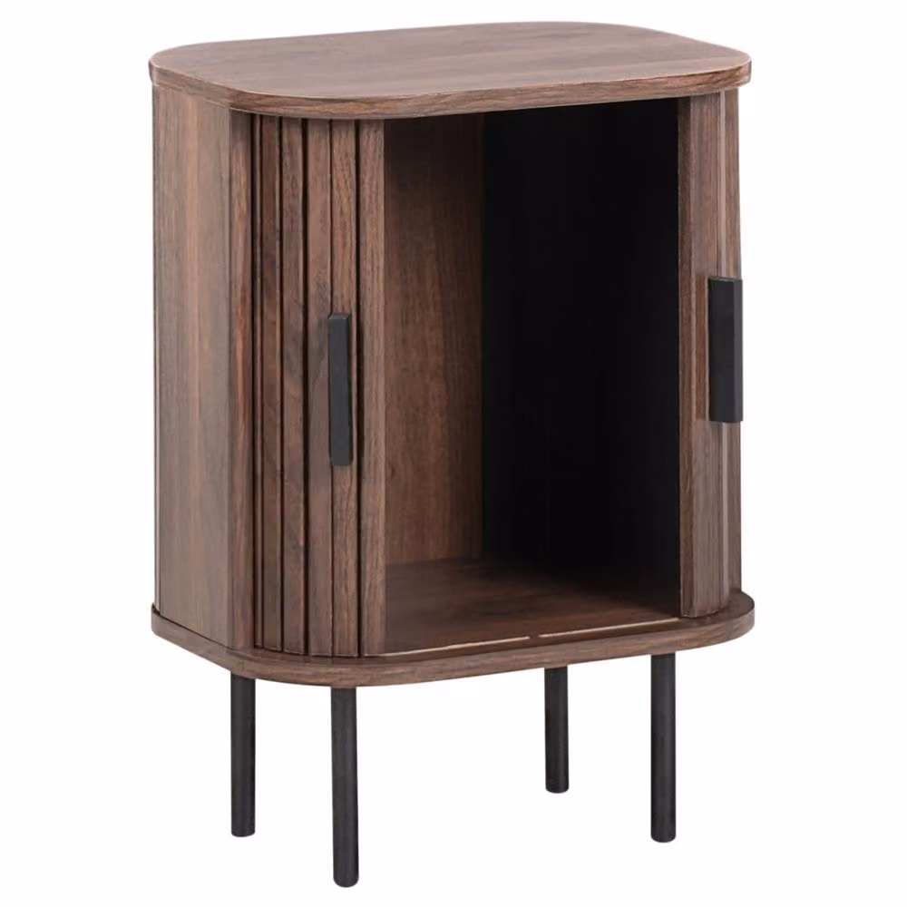 Wyld and Coco Retro Nightstand with Sliding Doors in Brown MDF and Pine, W/D/H: 40 x 30 x 1 cm – 4